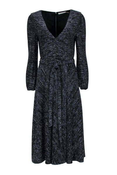 Current Boutique-Alice & Olivia - Black & Silver Metallic Long Sleeve Waist Tie Dress Sz 8