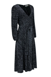 Current Boutique-Alice & Olivia - Black & Silver Metallic Long Sleeve Waist Tie Dress Sz 8