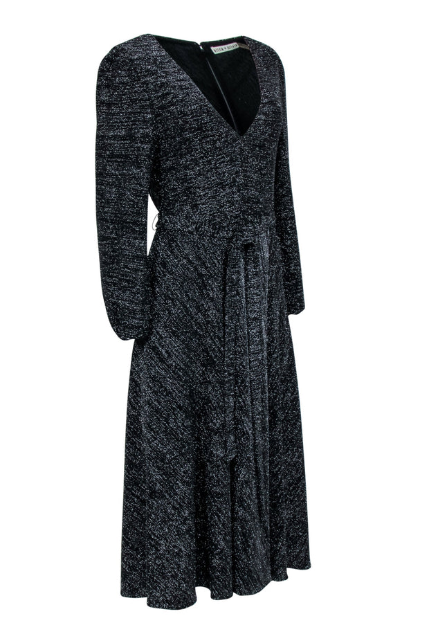 Current Boutique-Alice & Olivia - Black & Silver Metallic Long Sleeve Waist Tie Dress Sz 8