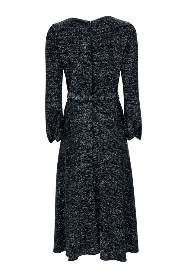 Current Boutique-Alice & Olivia - Black & Silver Metallic Long Sleeve Waist Tie Dress Sz 8