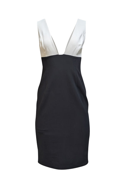 Alice & Olivia - White & Black Sleeveless Deep V Dress Sz 8 - Current Boutique