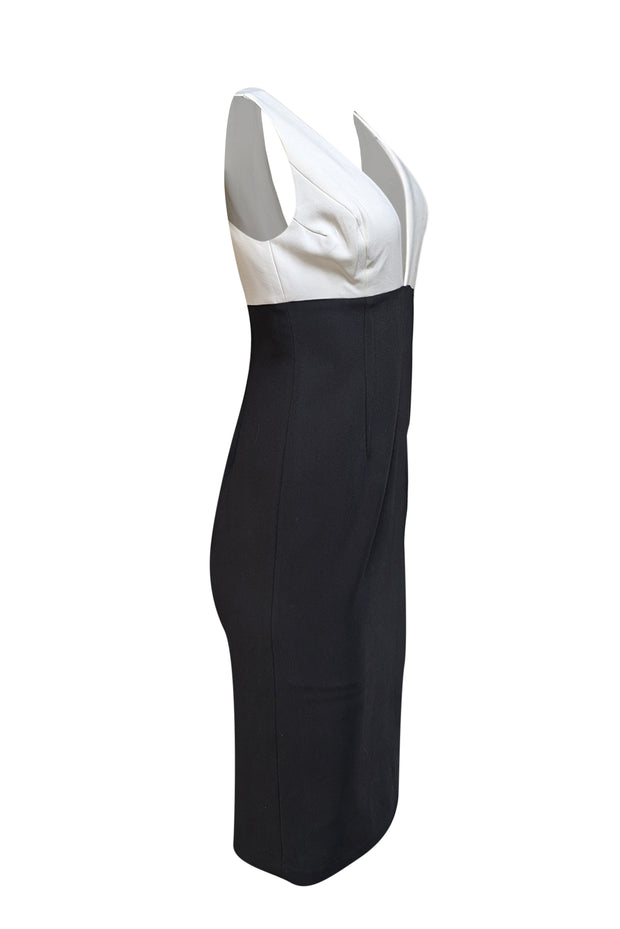 Alice & Olivia - White & Black Sleeveless Deep V Dress Sz 8 - Current Boutique
