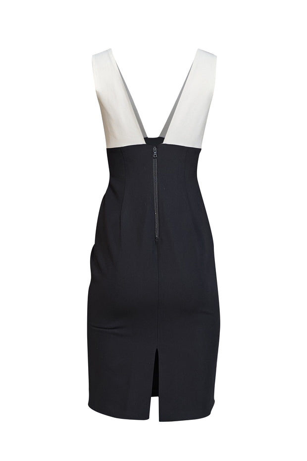 Alice & Olivia - White & Black Sleeveless Deep V Dress Sz 8 - Current Boutique