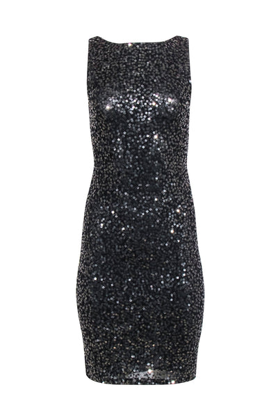 Current Boutique-Alice & Olivia - Black w/ Gunmetal Sequin Sleeveless Sheath Dress Sz 4