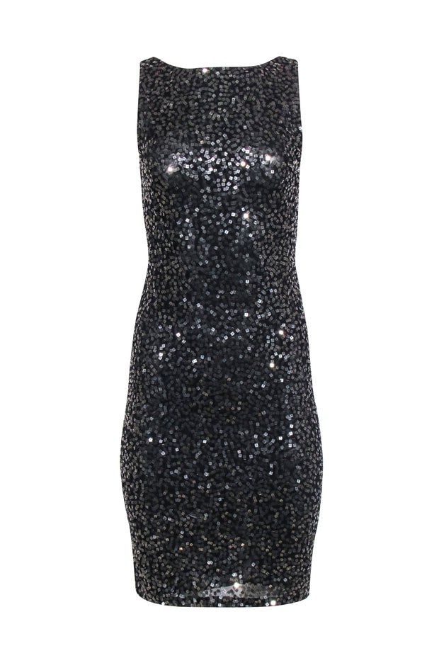 Current Boutique-Alice & Olivia - Black w/ Gunmetal Sequin Sleeveless Sheath Dress Sz 4