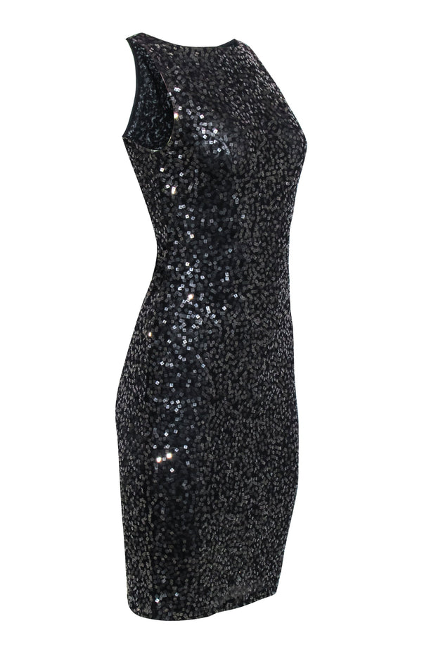 Current Boutique-Alice & Olivia - Black w/ Gunmetal Sequin Sleeveless Sheath Dress Sz 4