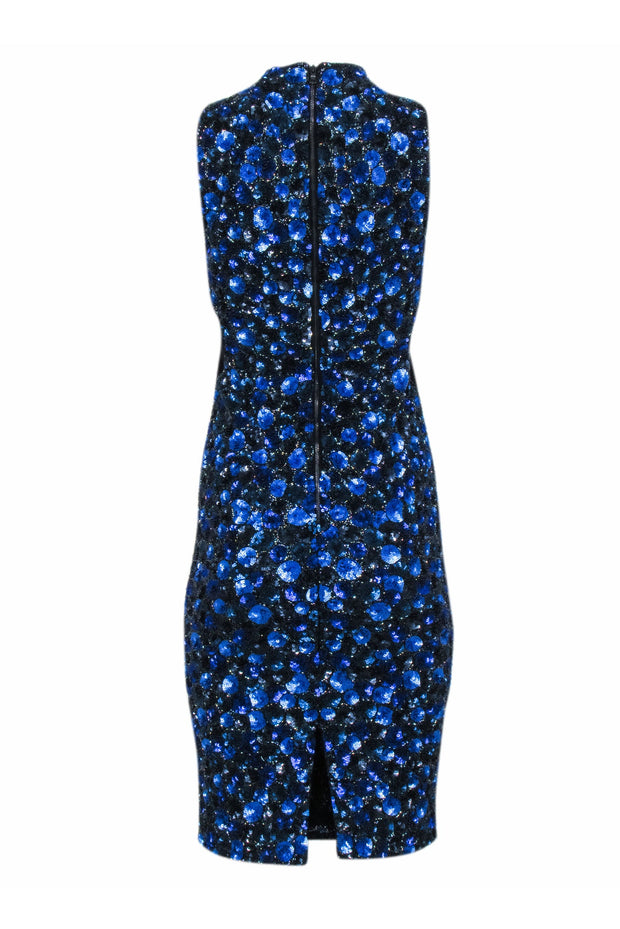 Current Boutique-Alice & Olivia - Blue & Black Beaded "Ivana" Midi Sheath Dress Sz 6