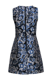 Current Boutique-Alice & Olivia - Blue, Black & Grey Paisley Jacquard Sleeveless Dress Sz 2