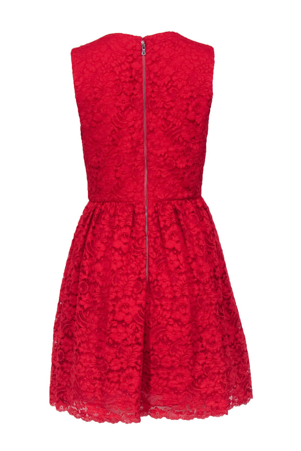 Current Boutique-Alice & Olivia - Red Lace Sleeveless Fit & Flare Dress Sz S