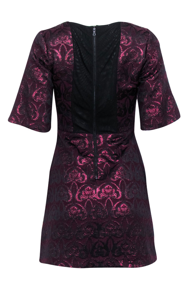 Current Boutique-Alice & Olivia - Maroon Brocade Metallic Floral Print Mini Dress Sz 2