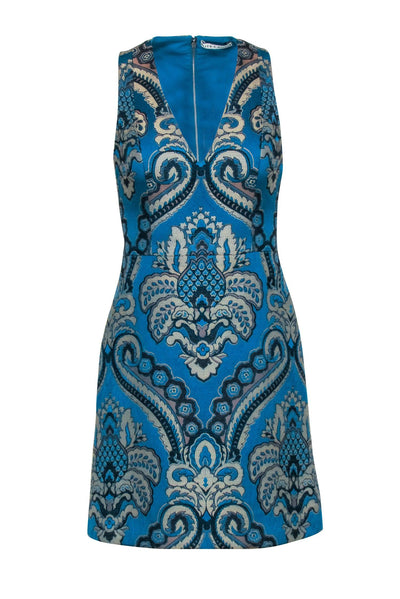 Current Boutique-Alice & Olivia - Teal “Natales” Sleeveless Dress w/ Brocade Print Sz 0