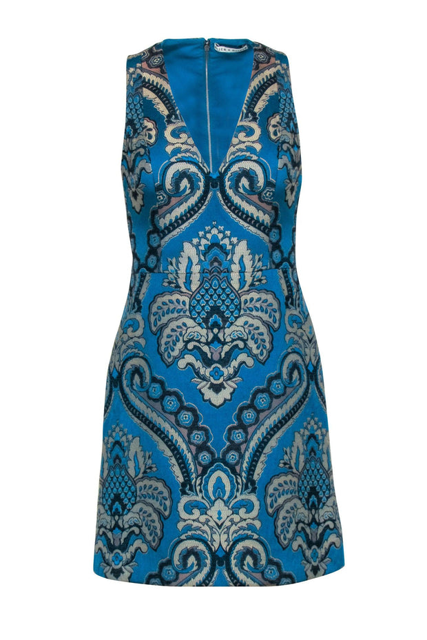 Current Boutique-Alice & Olivia - Teal “Natales” Sleeveless Dress w/ Brocade Print Sz 0