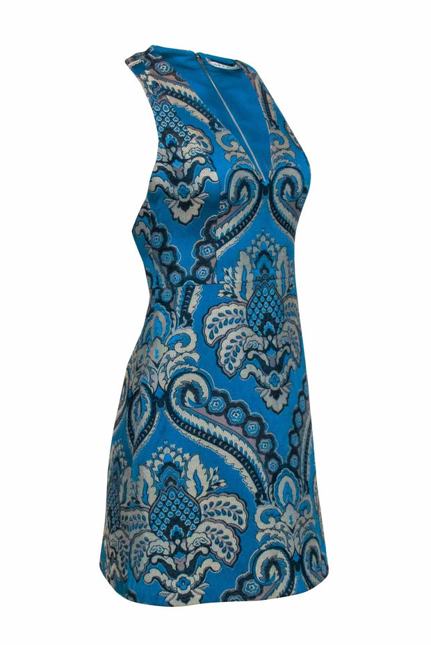 Current Boutique-Alice & Olivia - Teal “Natales” Sleeveless Dress w/ Brocade Print Sz 0