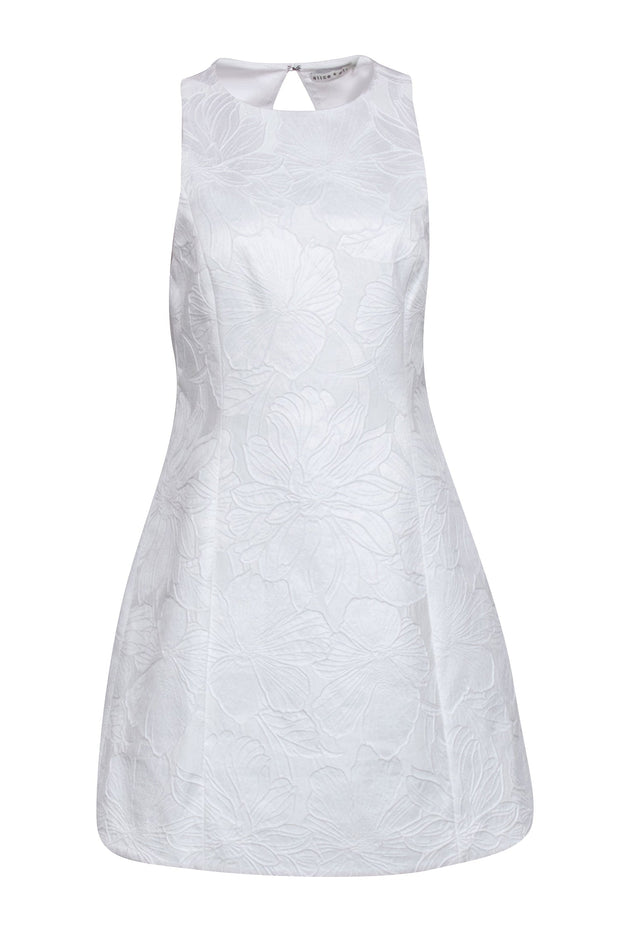 Current Boutique-Alice & Olivia - White Floral Embossed Brocade Sleeveless Dress Sz 10
