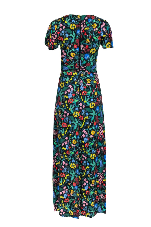Current Boutique-Alice & Olivia - Black & Multi Color Floral Print Hi-Low Wrap Dress Sz 2