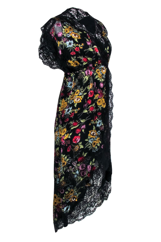 Current Boutique-Alice & Olivia - Black & Red Floral Lace Dress Sz 4