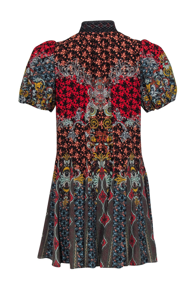Current Boutique-Alice & Olivia - Blue, Red, & Yellow Paisley Print Mini Dress Sz 4
