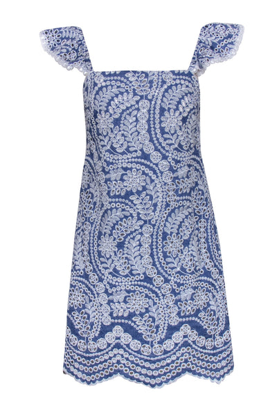 Current Boutique-Alice & Olivia - White Embroidered Chambray Mini Dress Sz 4