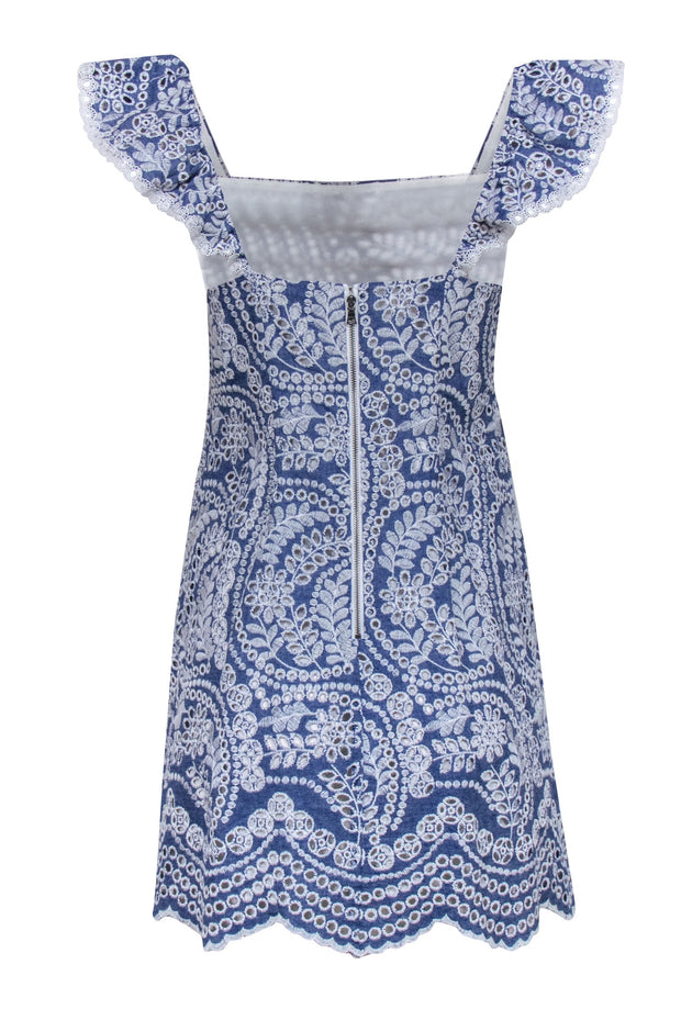 Current Boutique-Alice & Olivia - White Embroidered Chambray Mini Dress Sz 4