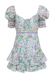 Current Boutique-Alice & Olivia - Light Blue w/ Multicolor Floral Print Eyelet Mini Dress Sz 6