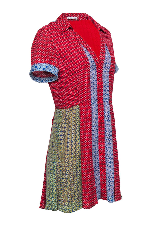 Current Boutique-Alice & Olivia - Red & Multi Color Print Short Sleeve Dress Sz 8