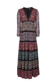 Current Boutique-Alice & Olivia - Black w/ Multicolor Paisley Print Tiered Maxi Dress Sz 2