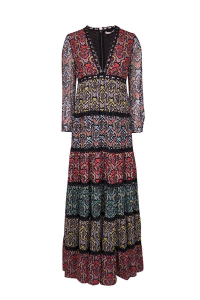 Current Boutique-Alice & Olivia - Black w/ Multicolor Paisley Print Tiered Maxi Dress Sz 2
