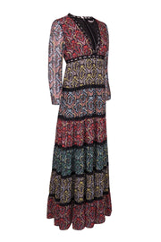 Current Boutique-Alice & Olivia - Black w/ Multicolor Paisley Print Tiered Maxi Dress Sz 2