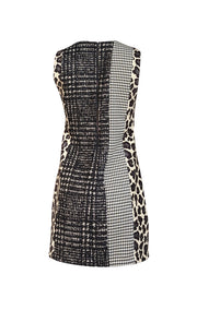 Alice & Olivia - Black, Cream, & White Patchwork Wool Blend A-Line Dress Sz 4 - Current Boutique