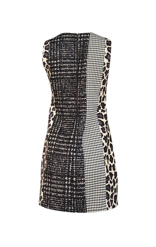 Alice & Olivia - Black, Cream, & White Patchwork Wool Blend A-Line Dress Sz 4 - Current Boutique