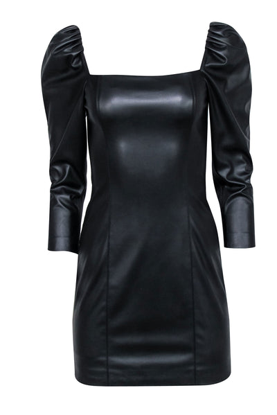 Current Boutique-Alice & Olivia - Black Faux Leather Square Neck Mini Dress Sz 4
