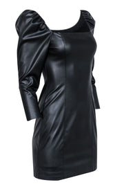 Current Boutique-Alice & Olivia - Black Faux Leather Square Neck Mini Dress Sz 4