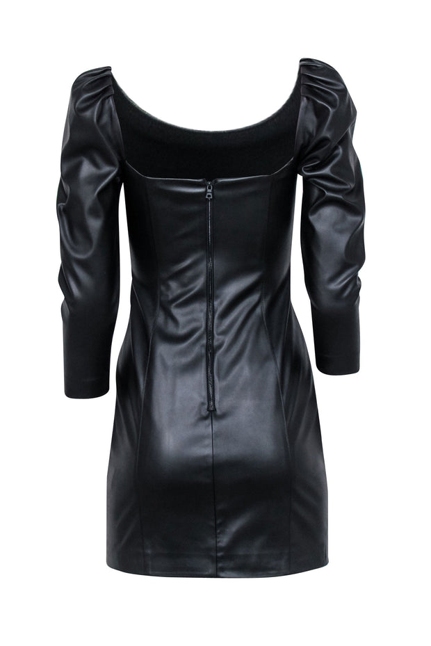 Current Boutique-Alice & Olivia - Black Faux Leather Square Neck Mini Dress Sz 4