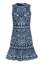 Current Boutique-Alice & Olivia - Blue Embroidered Chambray "Rapunzel" Flounce Mini Dress Sz 6