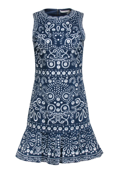 Current Boutique-Alice & Olivia - Blue Embroidered Chambray "Rapunzel" Flounce Mini Dress Sz 6