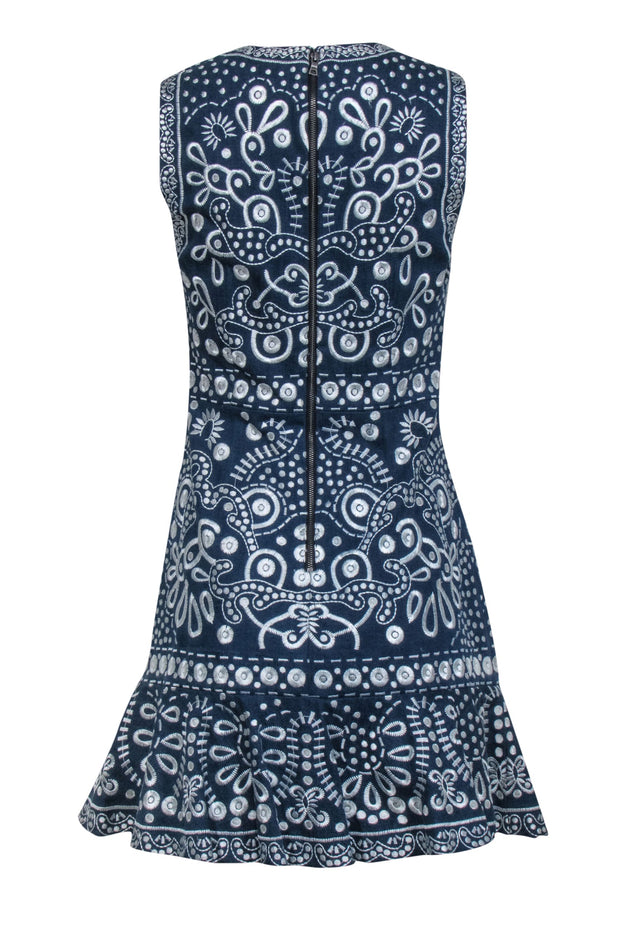 Current Boutique-Alice & Olivia - Blue Embroidered Chambray "Rapunzel" Flounce Mini Dress Sz 6