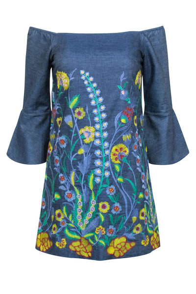 Current Boutique-Alice & Olivia - Chambray Mini Dress w/ Floral Embroidery Sz XS