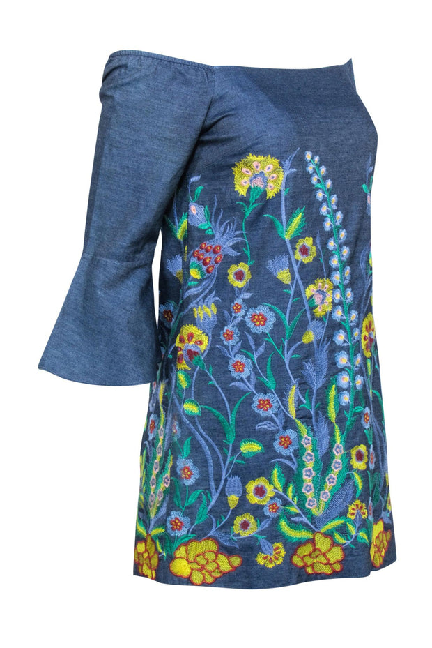Current Boutique-Alice & Olivia - Chambray Mini Dress w/ Floral Embroidery Sz XS