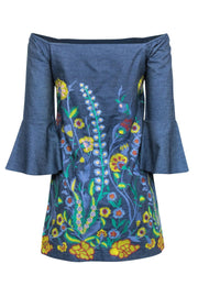 Current Boutique-Alice & Olivia - Chambray Mini Dress w/ Floral Embroidery Sz XS