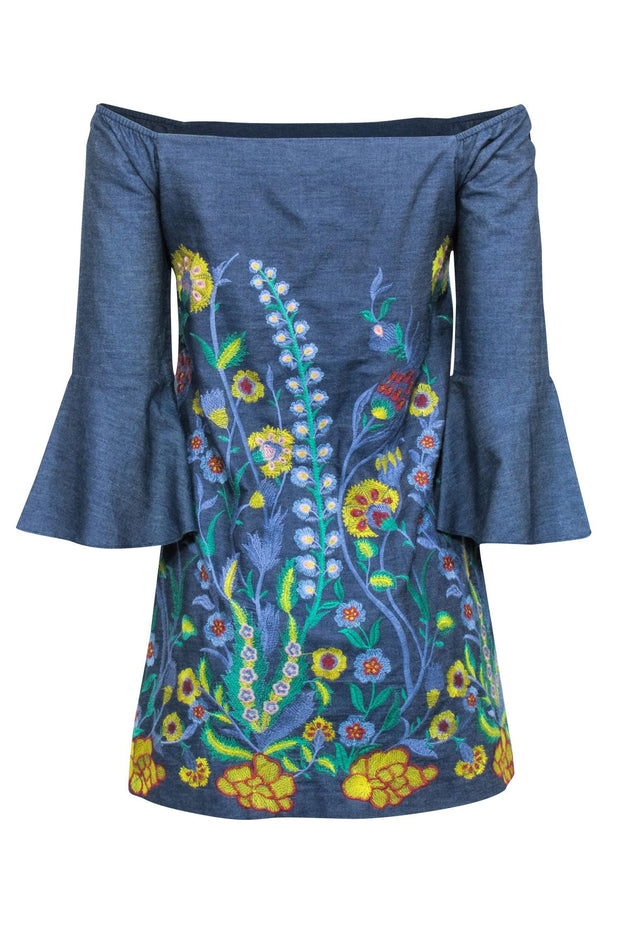 Current Boutique-Alice & Olivia - Chambray Mini Dress w/ Floral Embroidery Sz XS