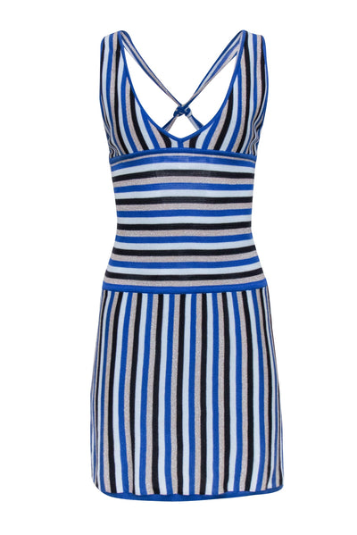 Current Boutique-Alice & Olivia - Blue, Navy & Metallic Beige Knit Mini Dress Sz M