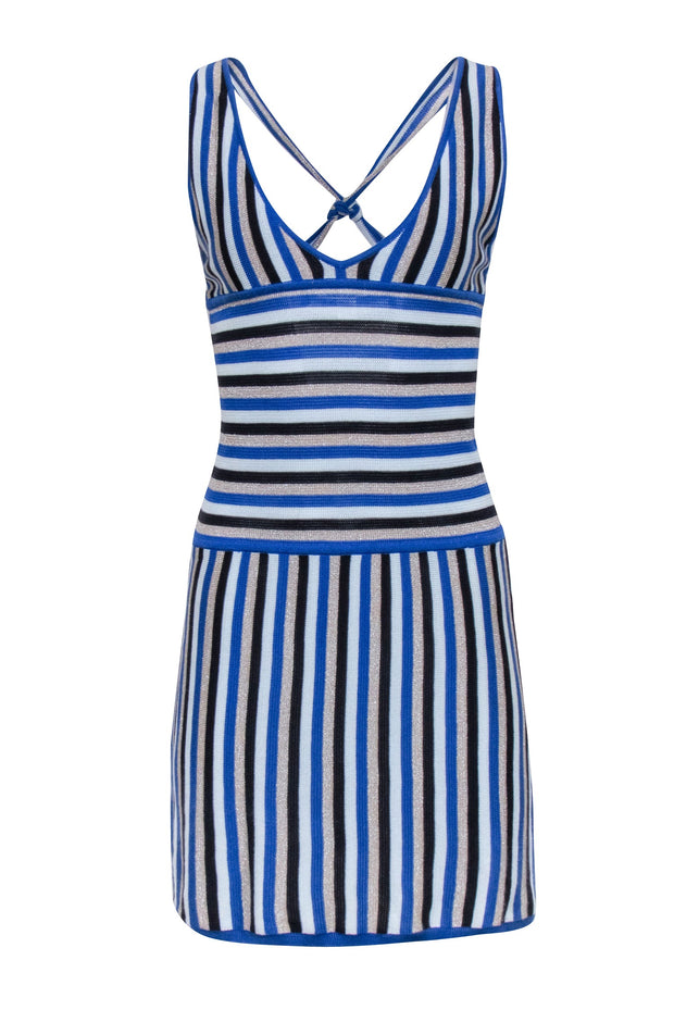 Current Boutique-Alice & Olivia - Blue, Navy & Metallic Beige Knit Mini Dress Sz M