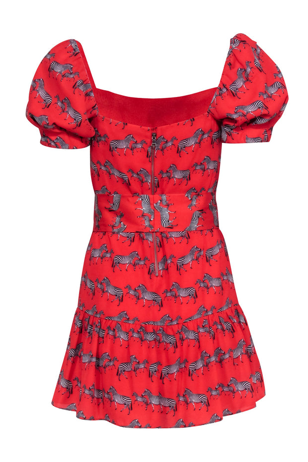 Current Boutique-Alice & Olivia - Red Zebra Print Puff Sleeve Mini Dress Sz 2
