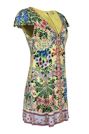 Alice & Olivia - Pale Yellow w/ Multicolor Floral Print Flutter Sleeve Dress Sz 4