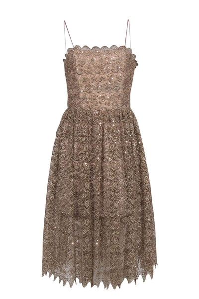 Current Boutique-Alice & Olivia - Gold Shimmer Lace Sleeveless Dress Sz 10