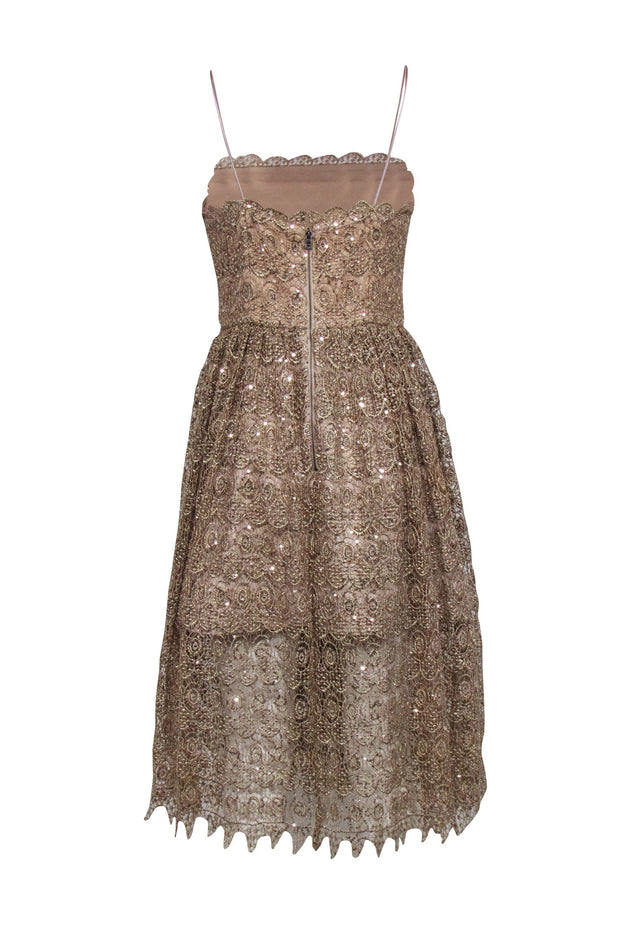 Current Boutique-Alice & Olivia - Gold Shimmer Lace Sleeveless Dress Sz 10