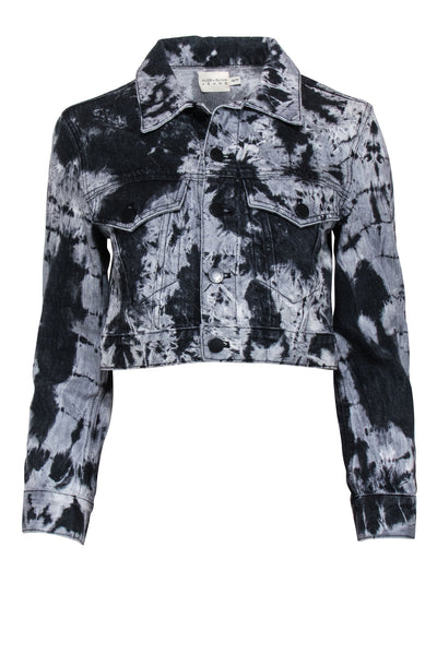 Current Boutique-Alice & Olivia - Black & Grey Acid Wash Cropped Jean Jacket Sz XS