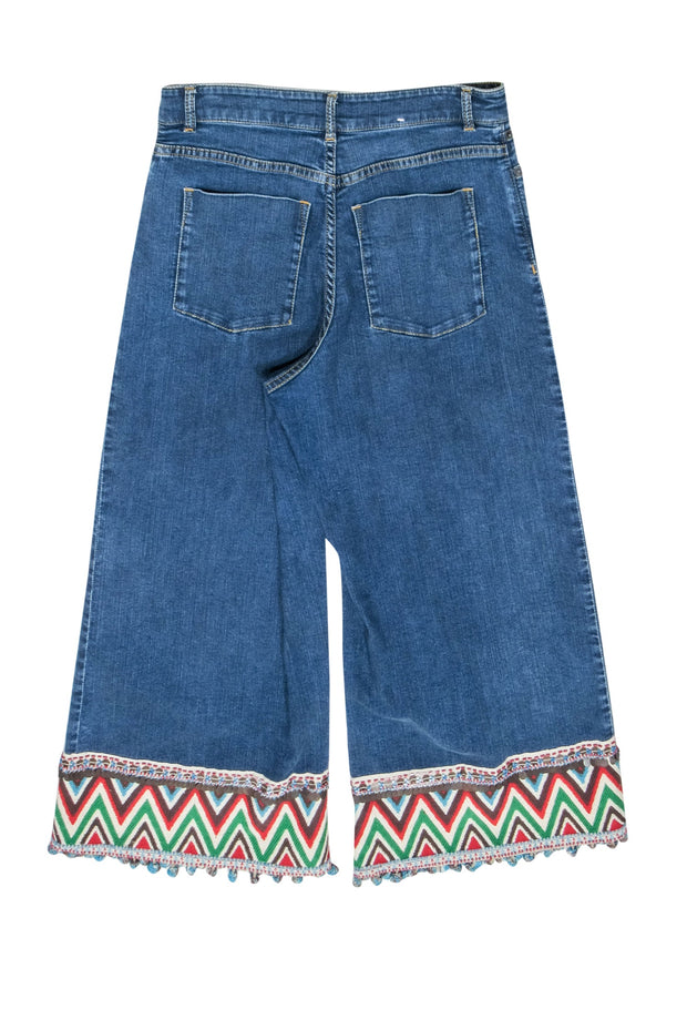 Current Boutique-Alice & Olivia - Medium Wash Cropped Jeans w/ Pom Pom Trim Sz 27