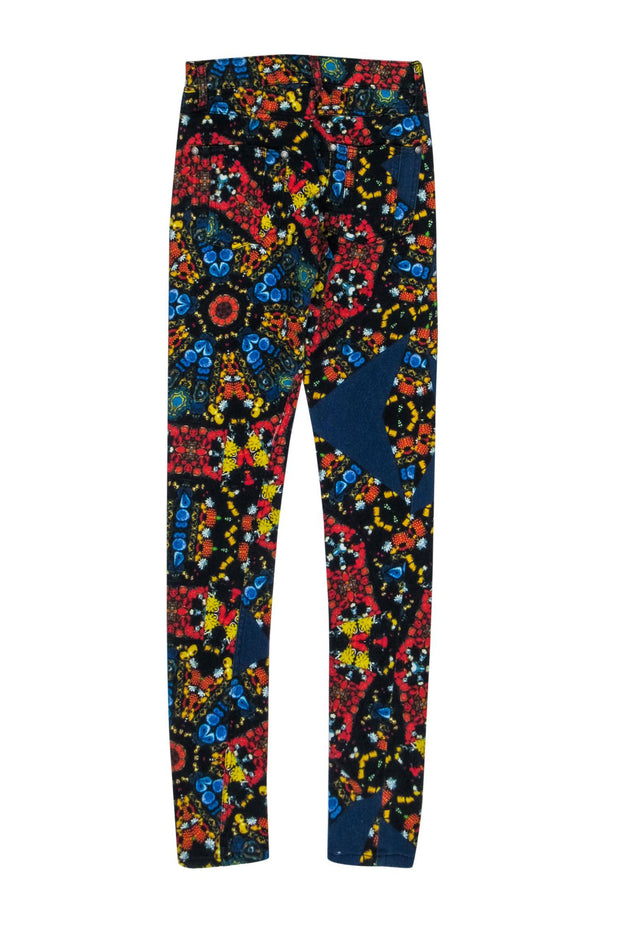Current Boutique-Alice & Olivia - Black w/ Multicolor Jewel Print Skinny Jeans Sz 0