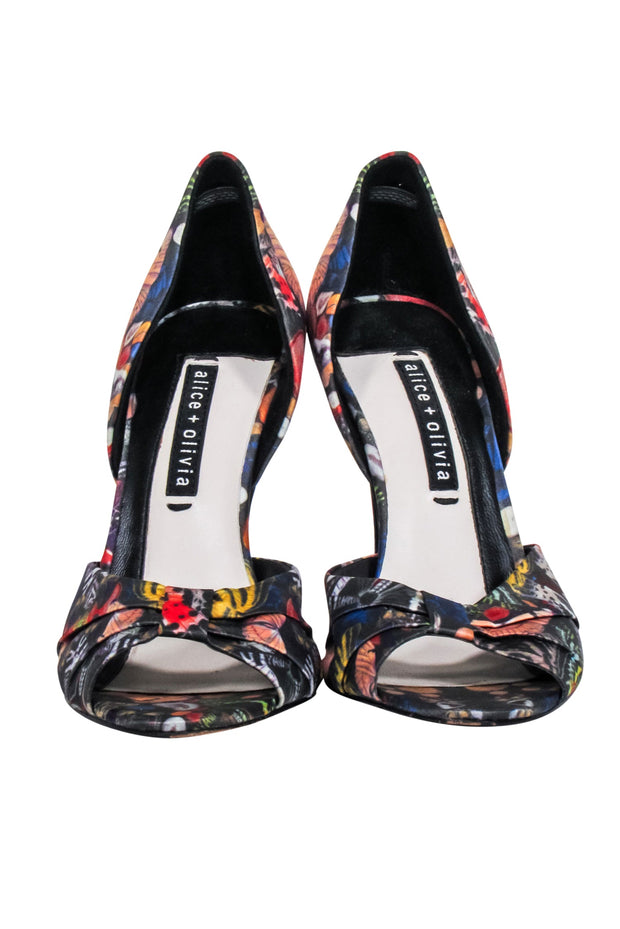 Current Boutique-Alice & Olivia - Blue & Multi Color Butterfly Print Open Toe Pumps Sz 9